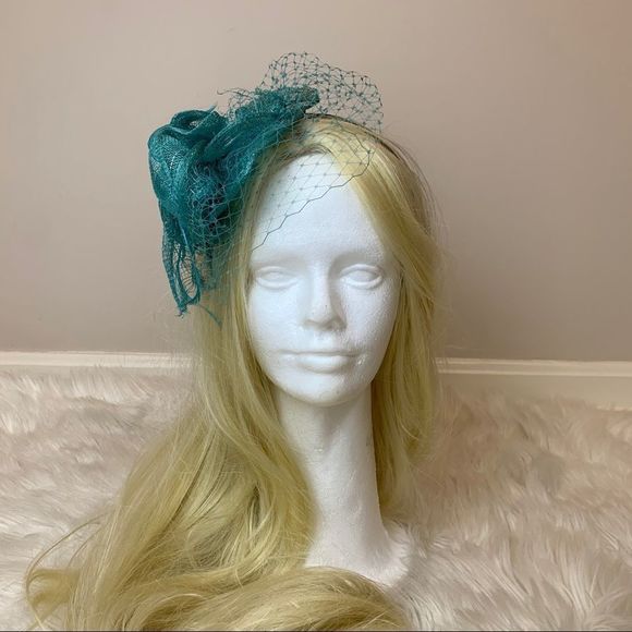 Beautiful turquoise fascinator headband for derby main image 6